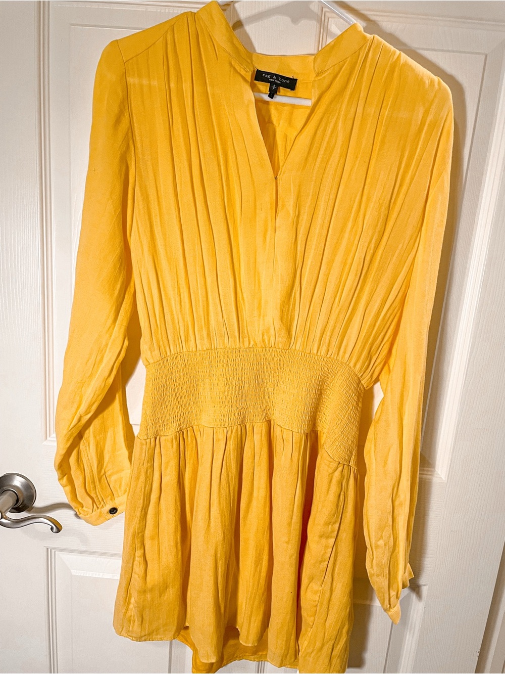 rag & bone Calista Silk-blend Mini Dress In Yellow Smocked-waist - Picture 6 of 8